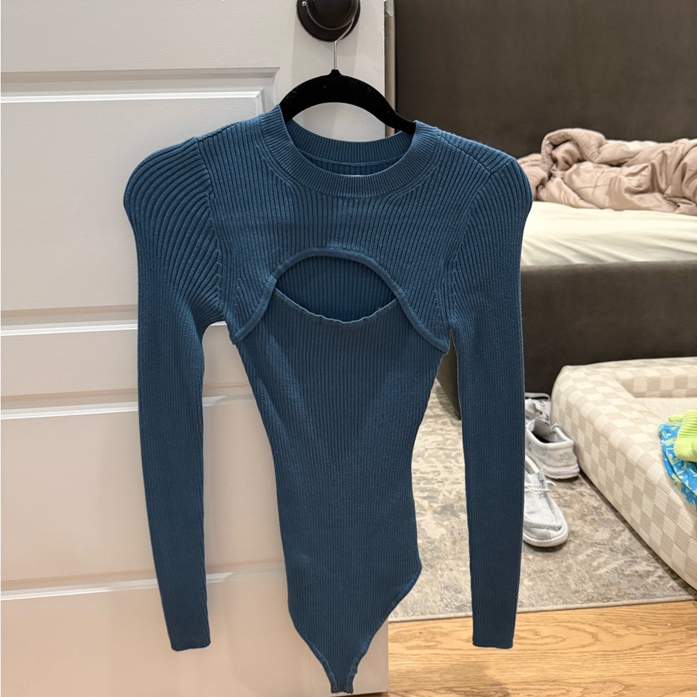 Abercrombie & Fitch Blue Ribbed Long Sleeve Bodysuit